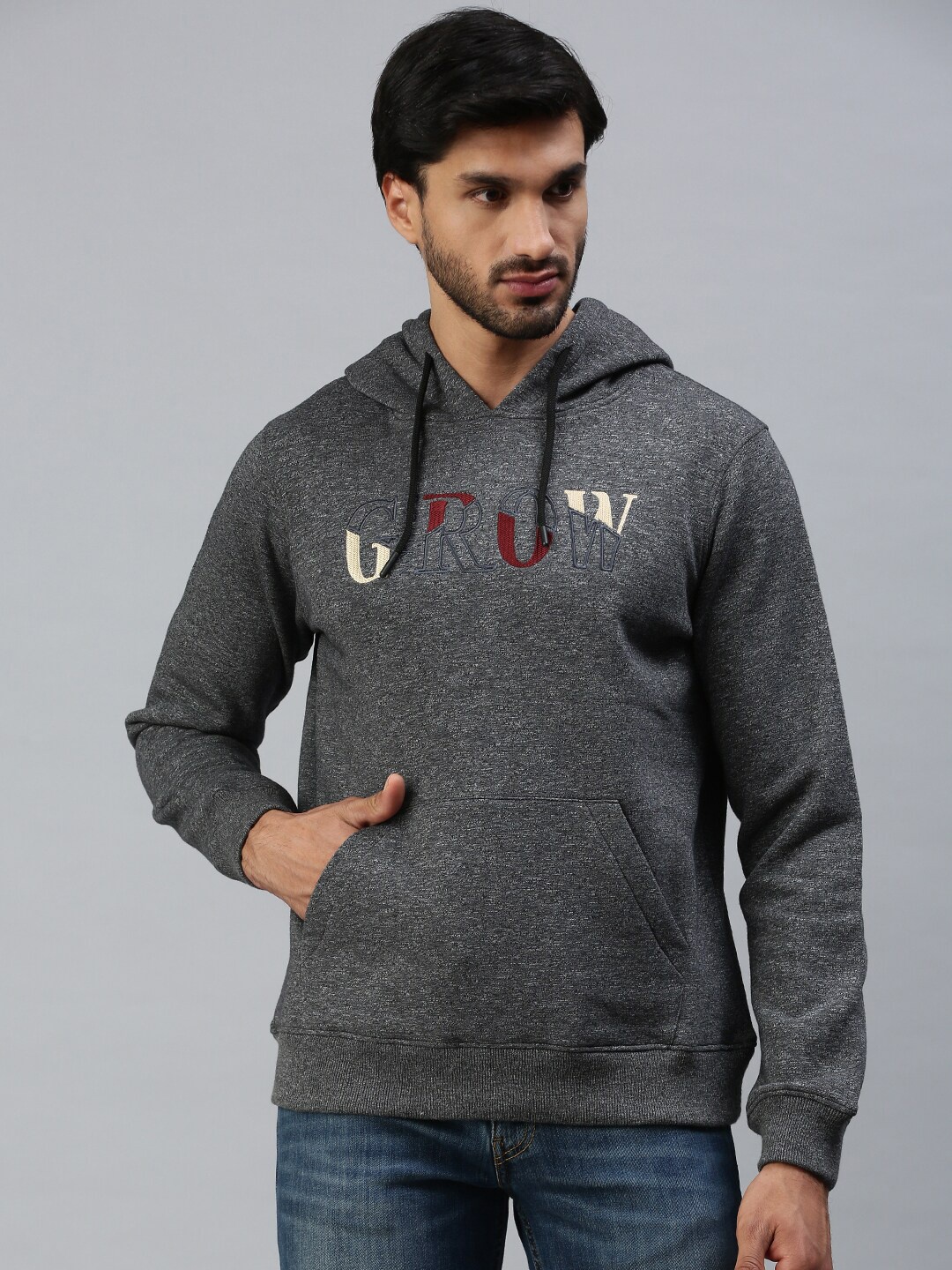 

98 Degree North Men Black Embroidered Hooded Sweatshirt