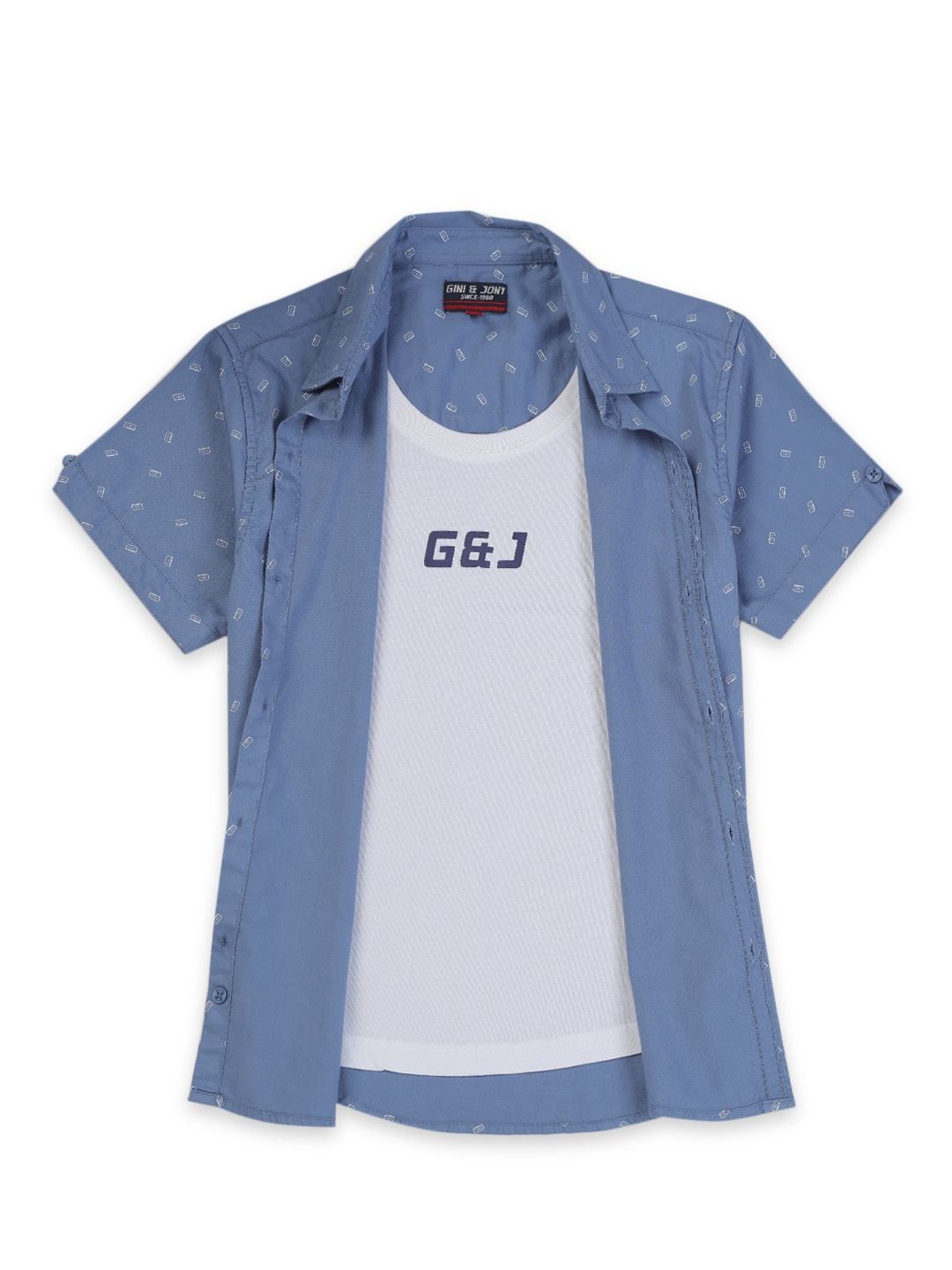 

Gini and Jony Boys Blue Printed Casual Cotton Shirt
