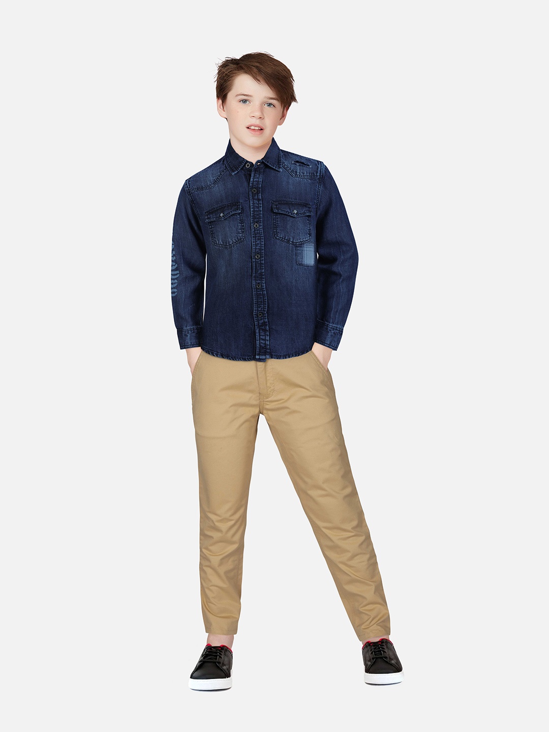 

Gini and Jony Boys Navy Blue Faded Denim Casual Shirt