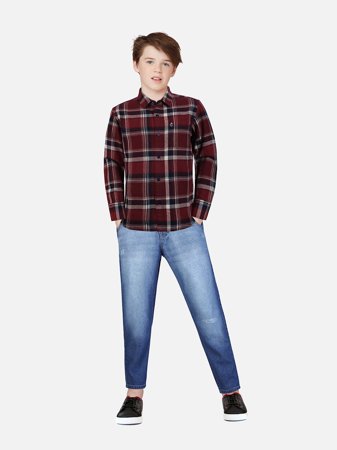 

Gini and Jony Boys Red Cotton Checked Casual Shirt