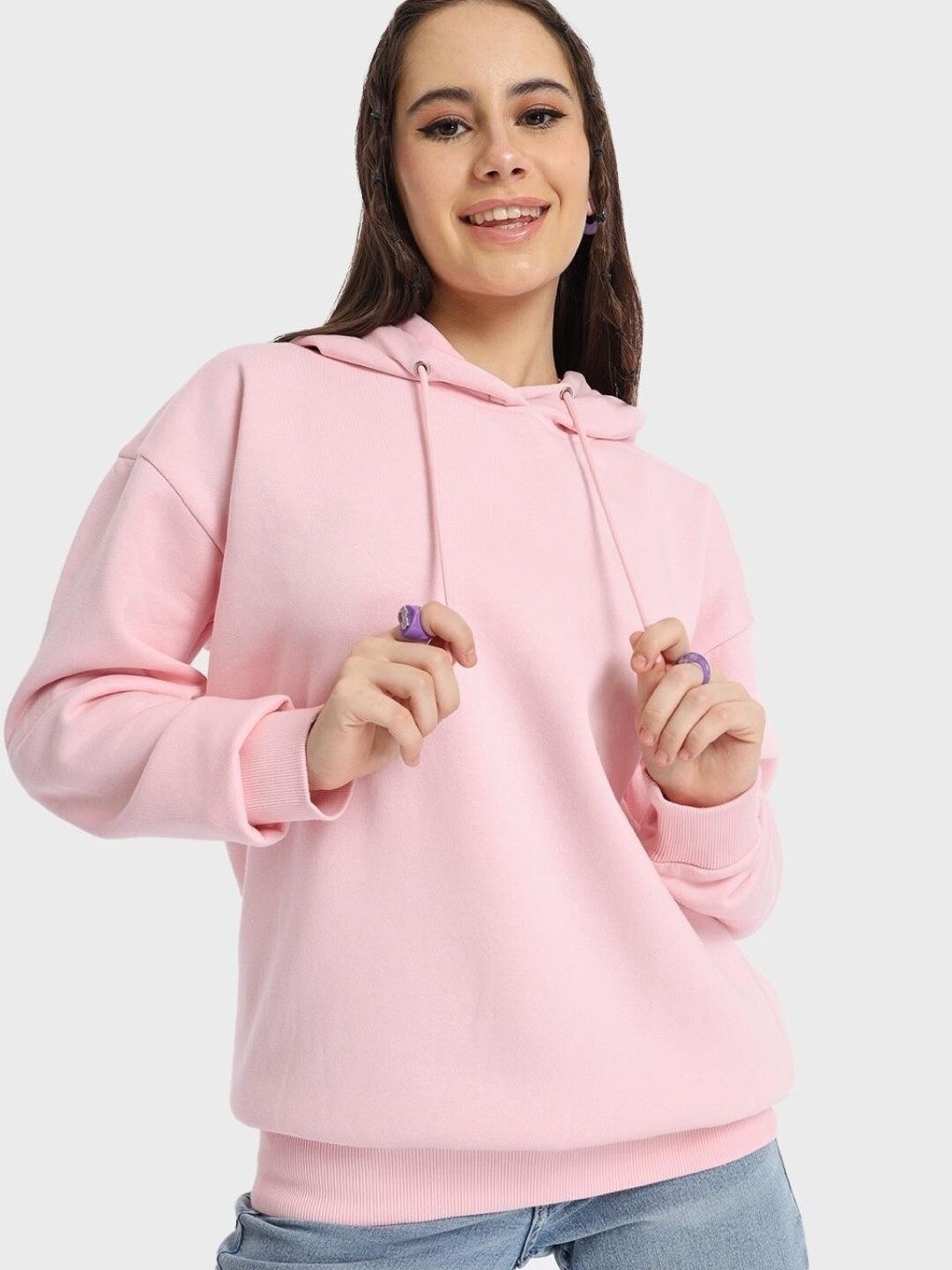 

Bewakoof Women Oversized Fit Hooded Sweatshirt, Pink