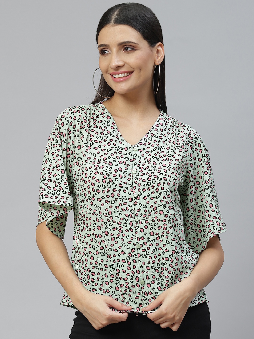 

Ives Women Green Print Crepe Top