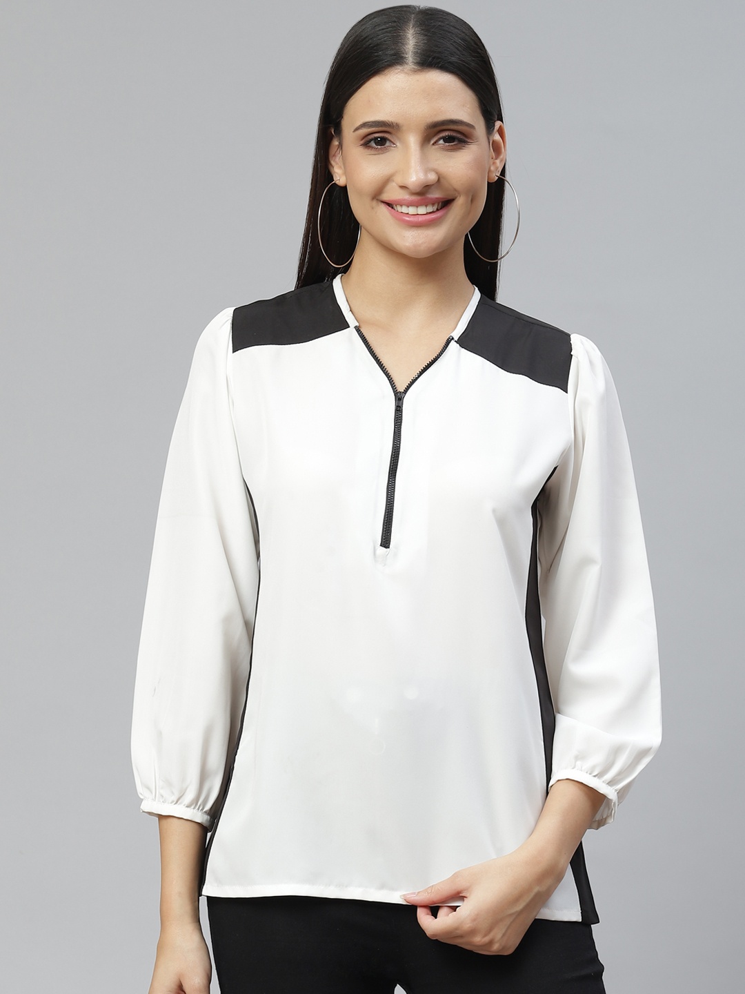 

Ives White & Black Colourblocked Crepe Top
