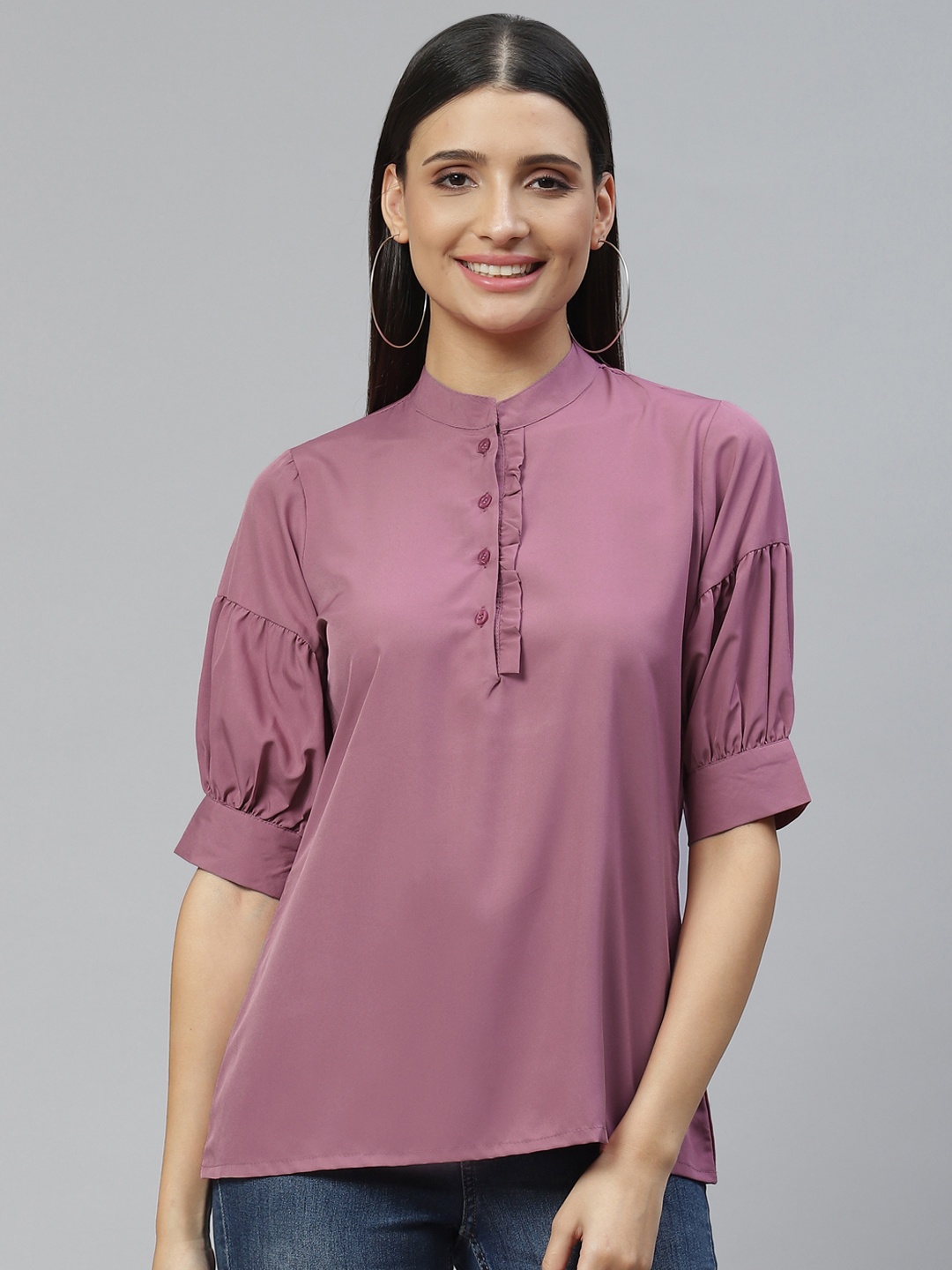 

Ives Mauve Mandarin Collar Crepe Top