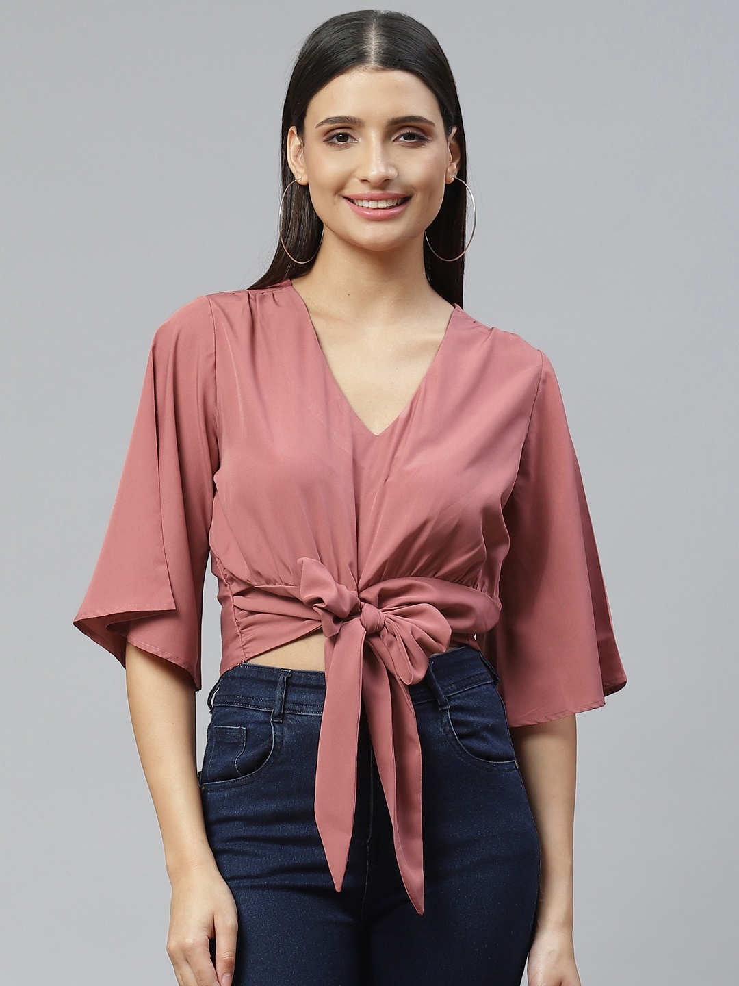 

Ives Pink Crepe Crop Top