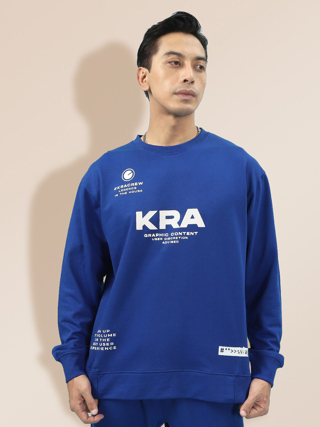 

KRA Men Blue Printed Cotton Sweatshirt
