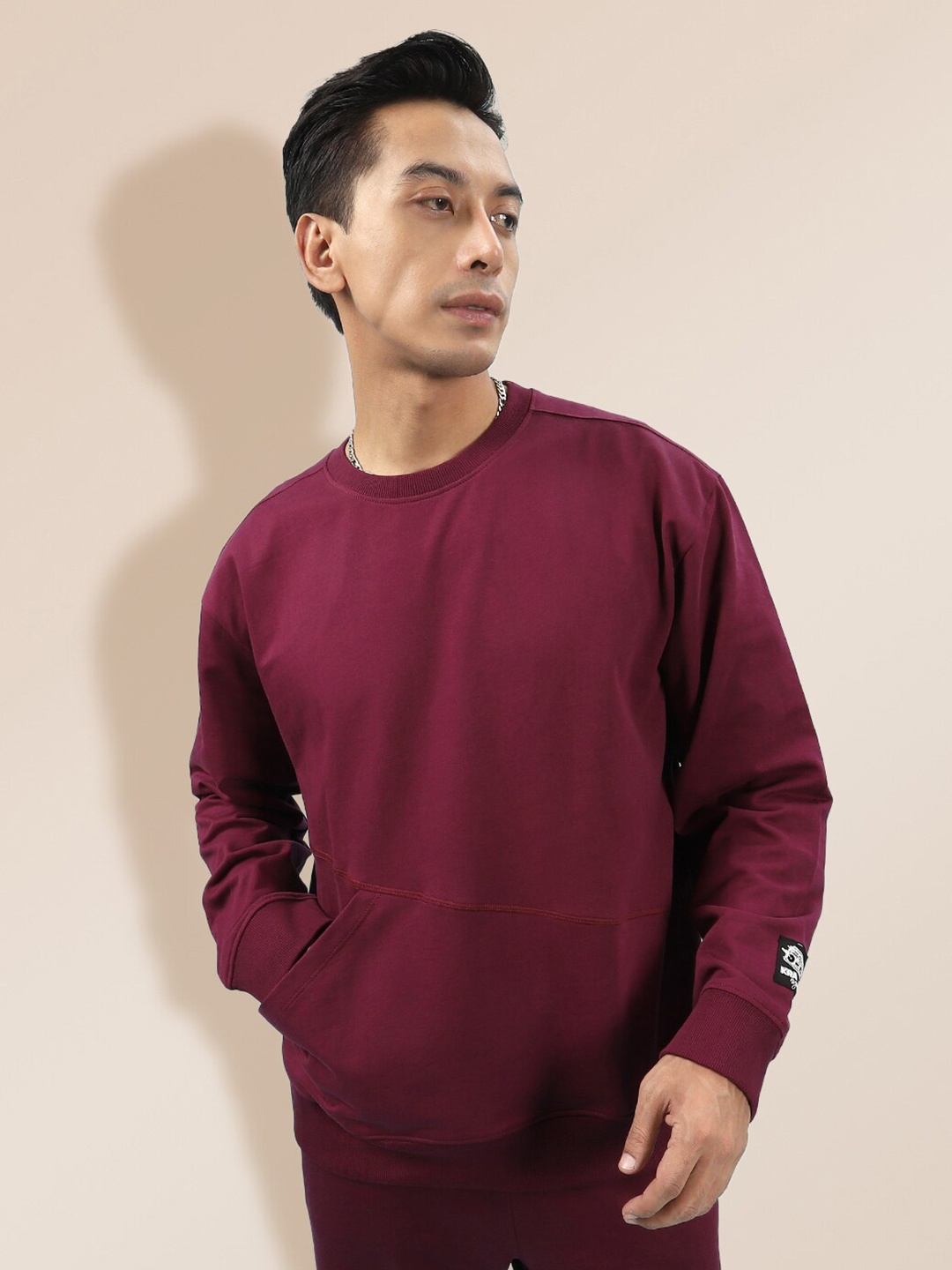 

KRA Men Maroon music & graffiti Solid Long Sleeves Pure Cotton Sweatshirt