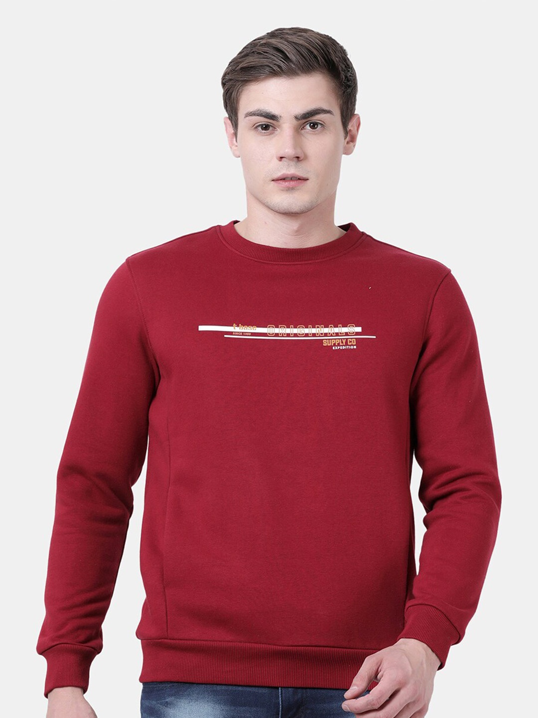 

t-base Men Red Solid Sweatshirt