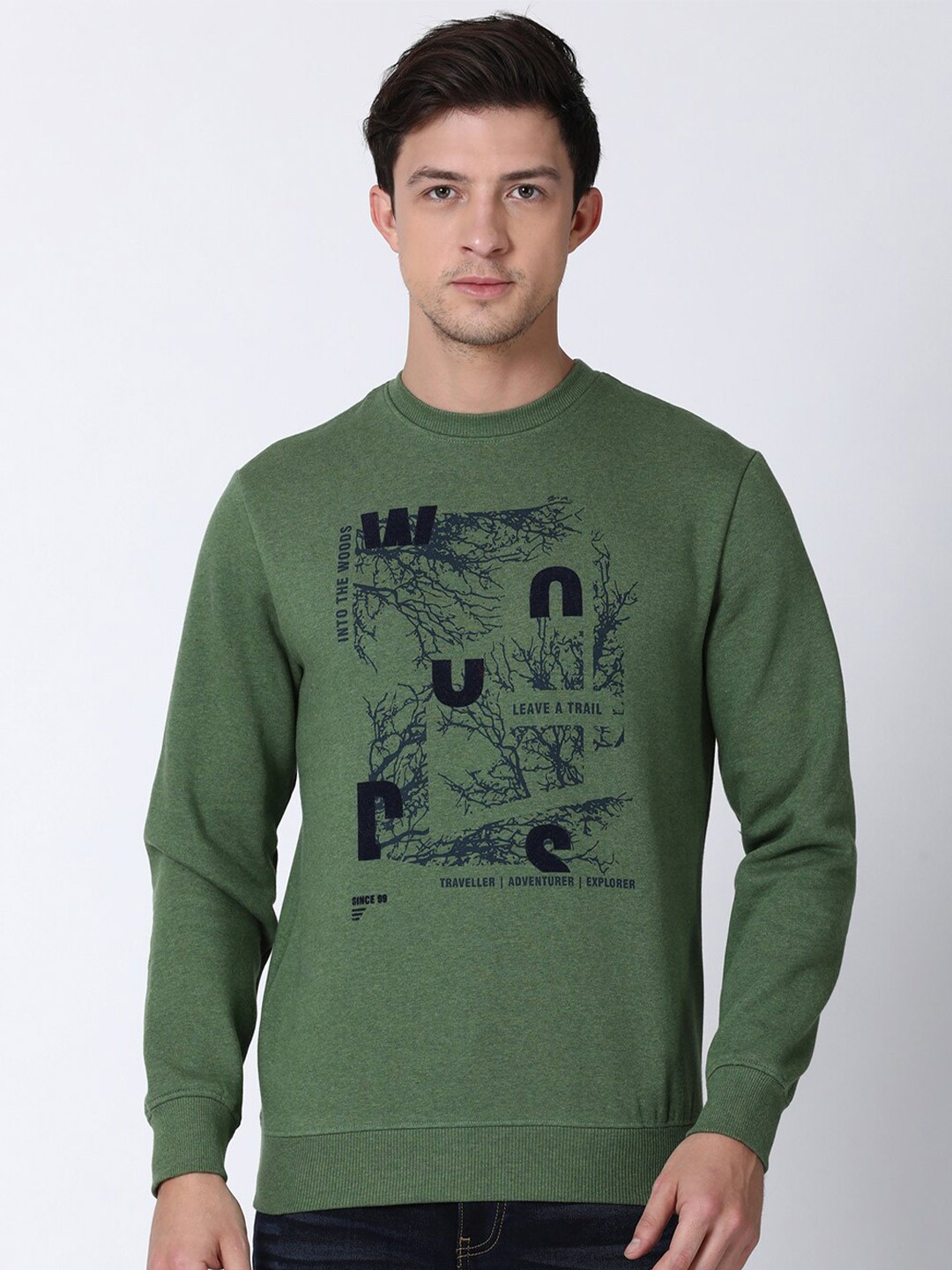 

t-base Men Green Printed Sweatshirt