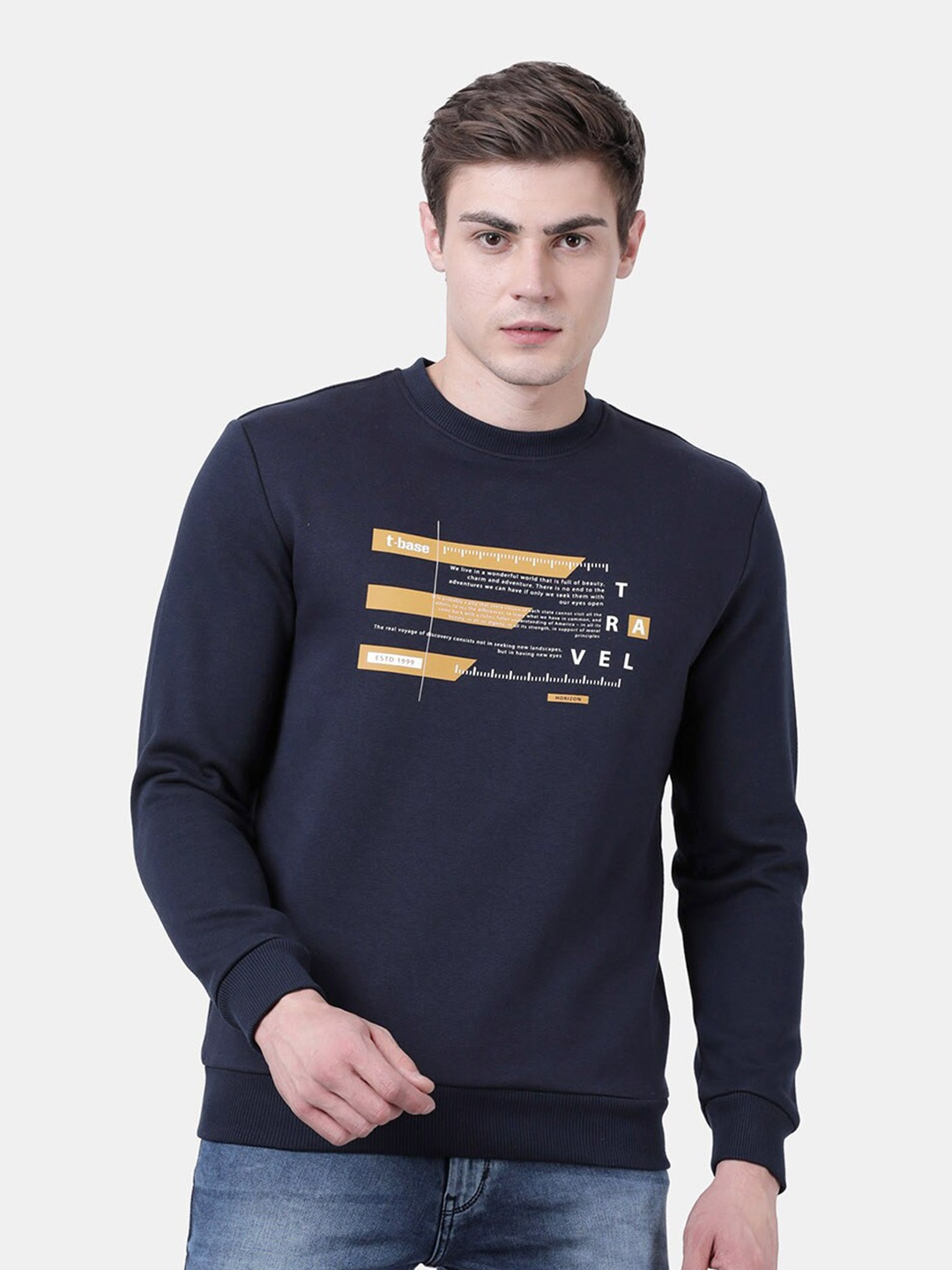 

t-base Men Plus Size Navy Blue Printed Sweatshirt