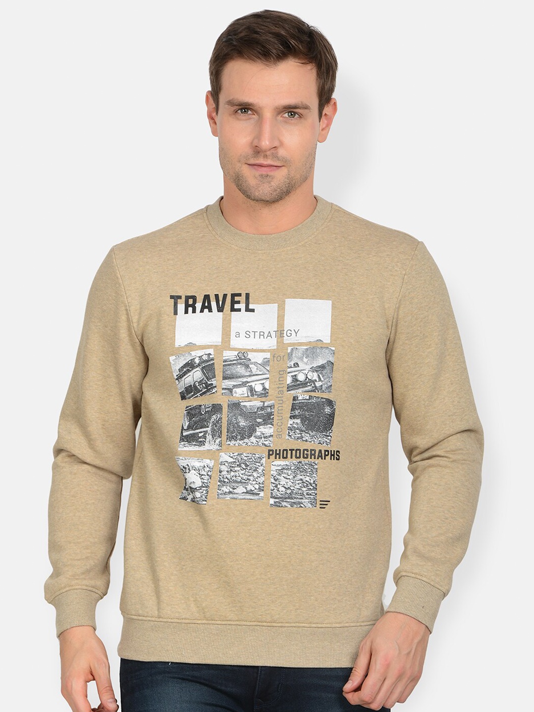 

t-base Men Beige Printed Cotton Sweatshirt