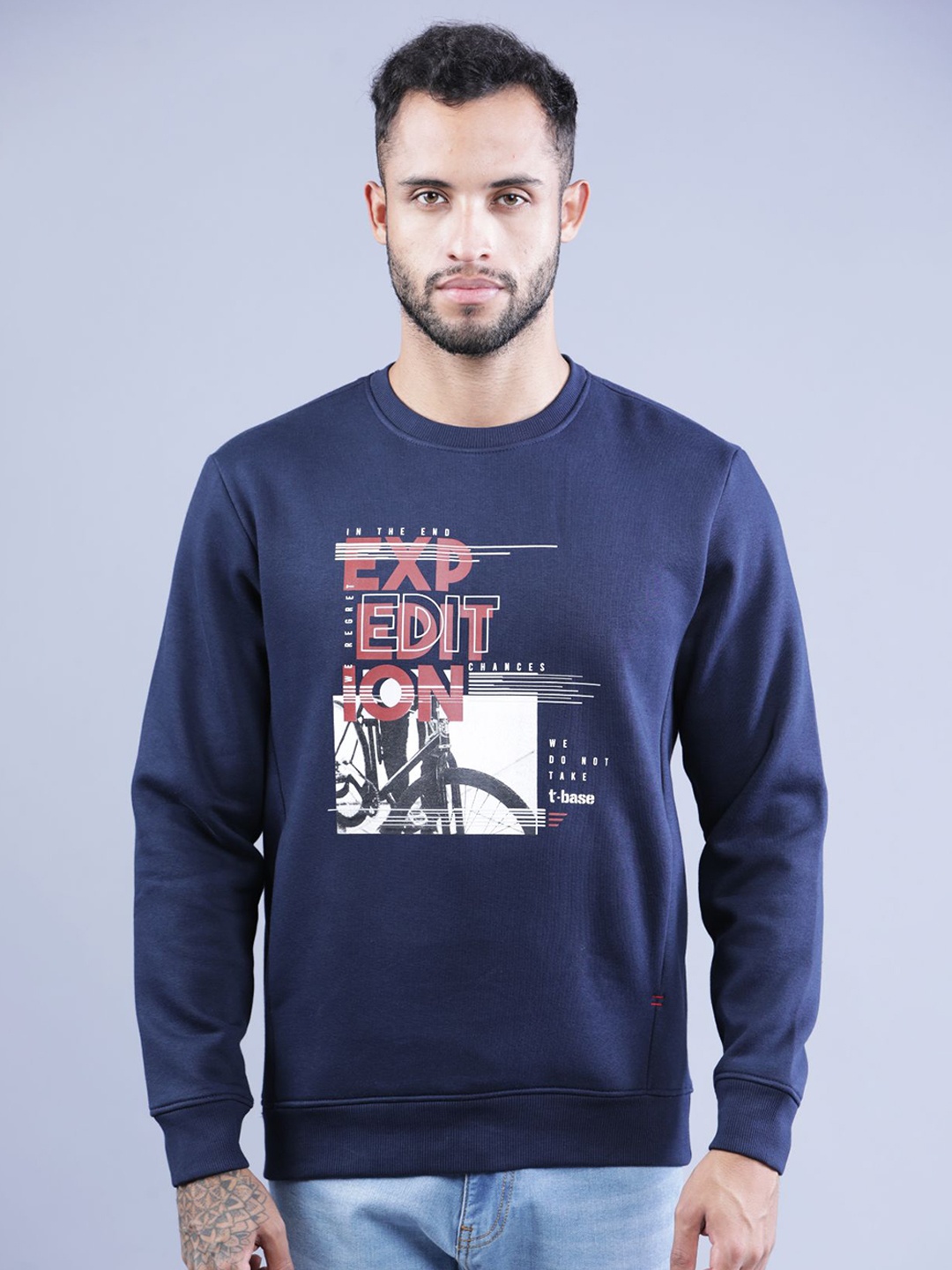 

t-base Men Navy Blue Printed Sweatshirt