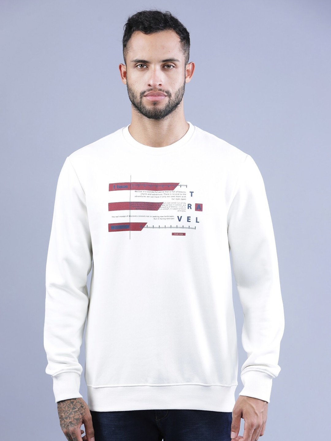

t-base Men Off White Printed Sweatshirt