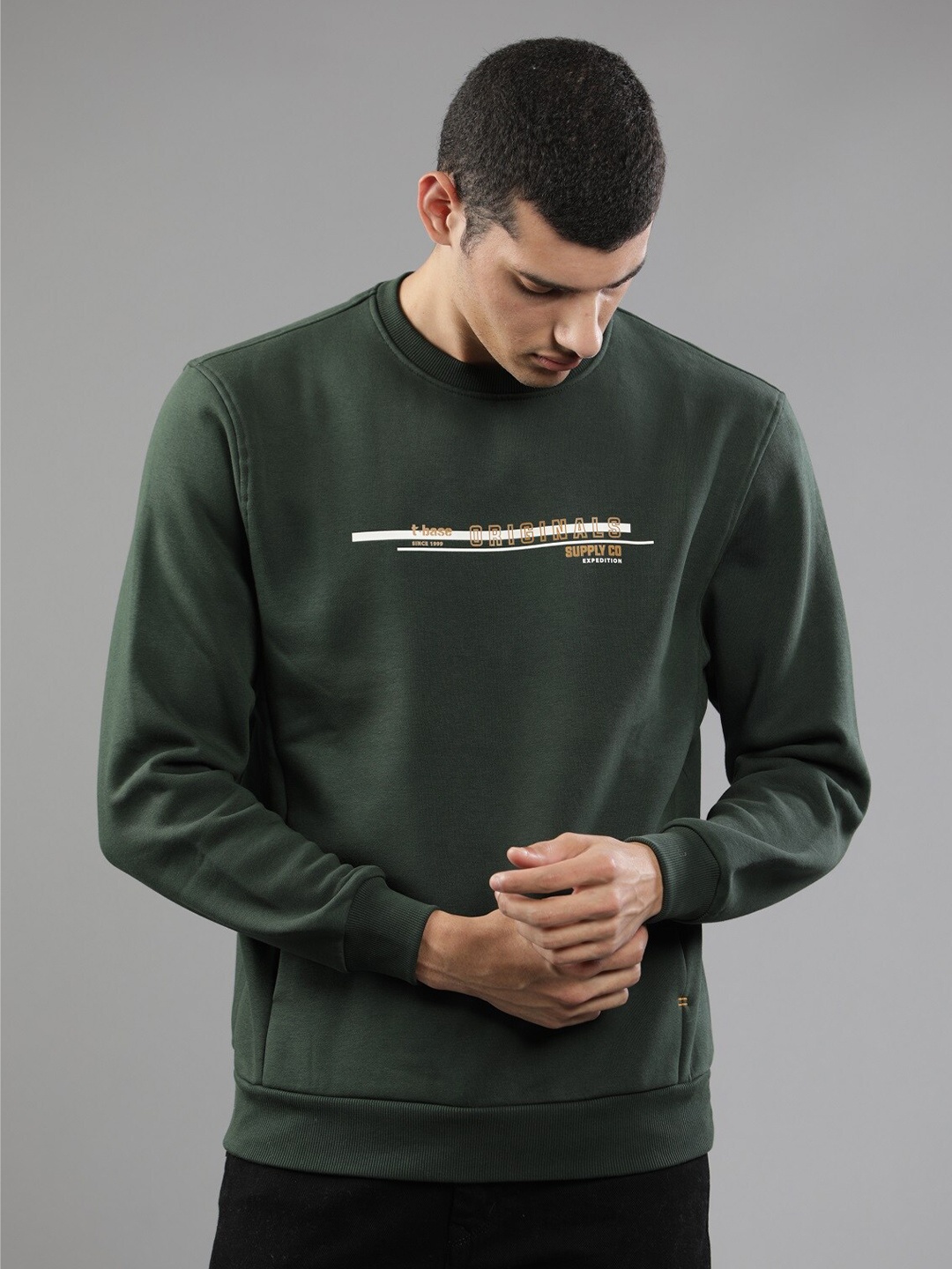 

t-base Men Green Fleece Sweatshirt