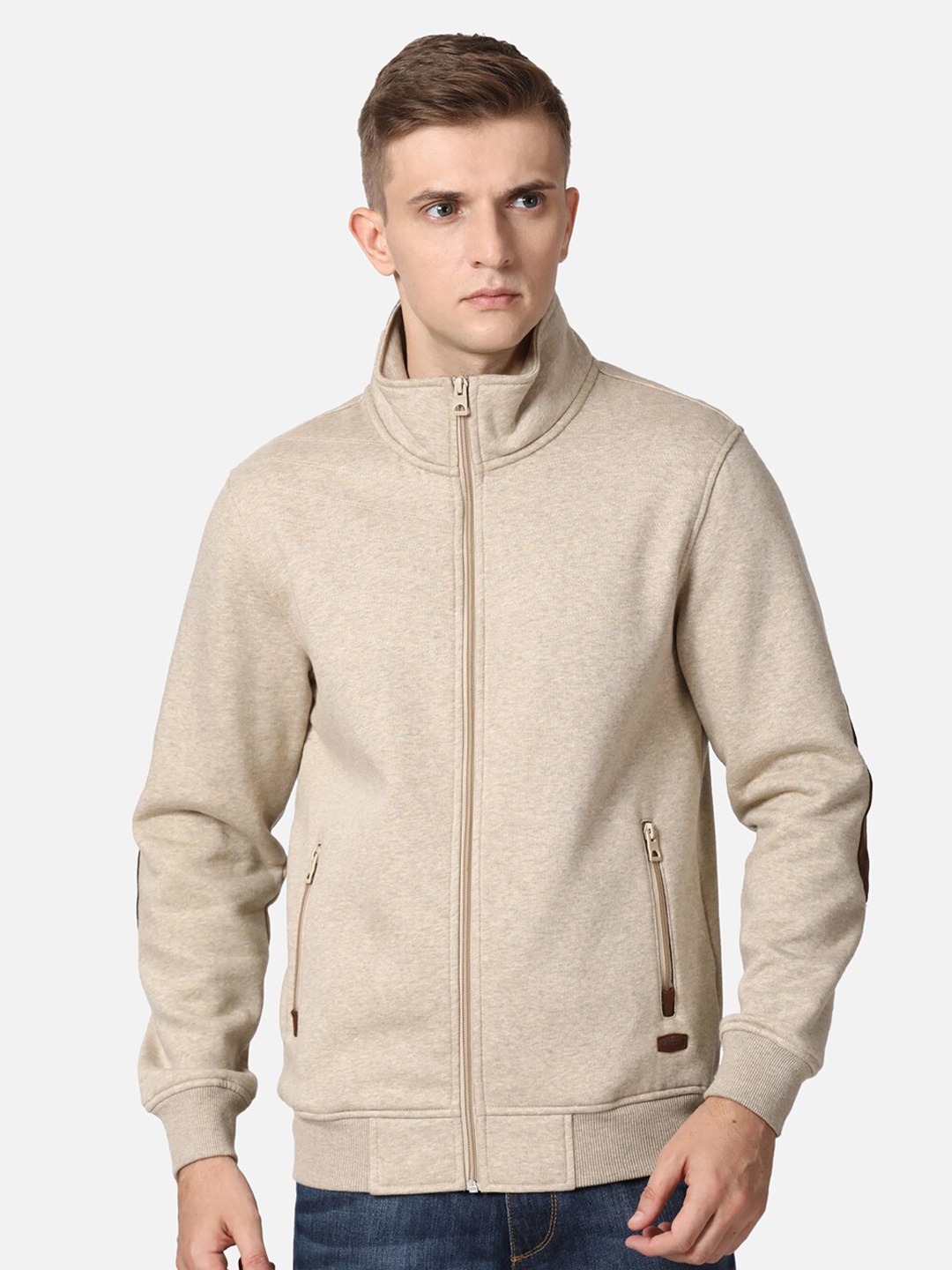 

t-base Men Plus Size Cream-Coloured Solid Sweatshirt
