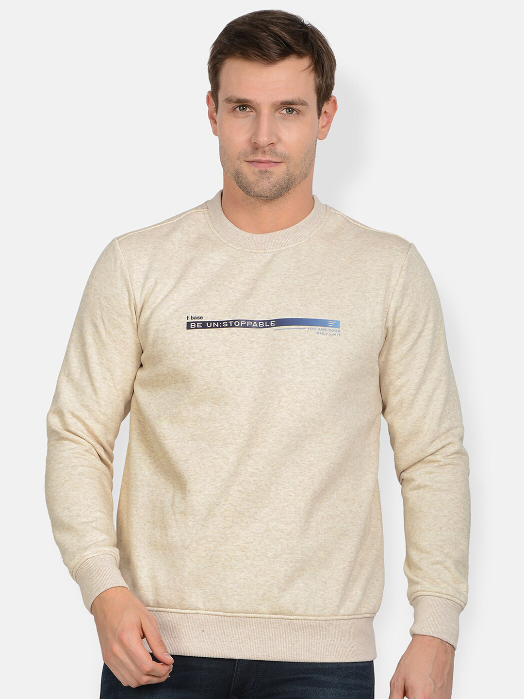 

t-base Men Cream-Coloured Printed Sweatshirt
