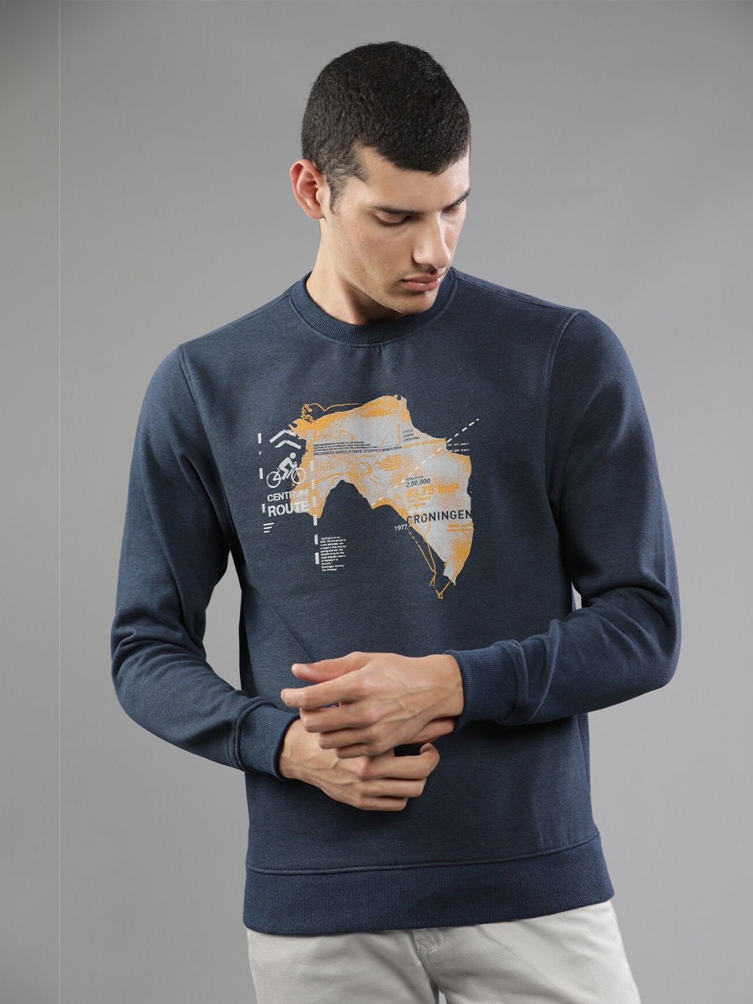 

t-base Men Plus Size Navy Blue Printed Sweatshirt