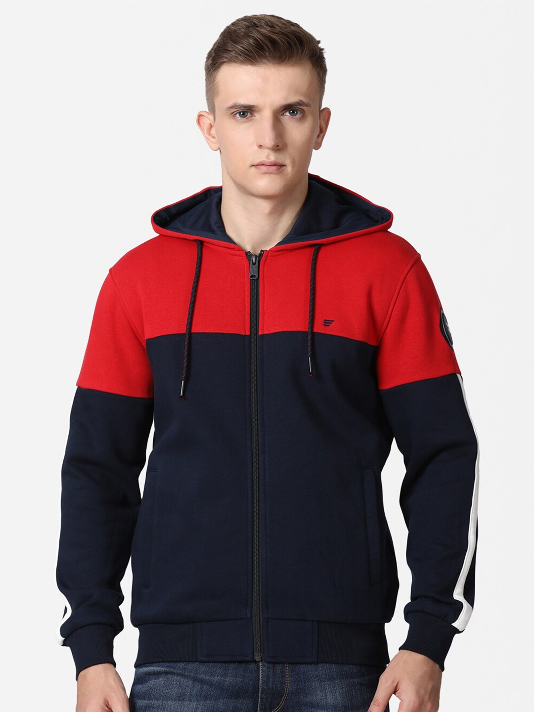 

t-base Men Red Cotton Colourblocked Sweatshirt