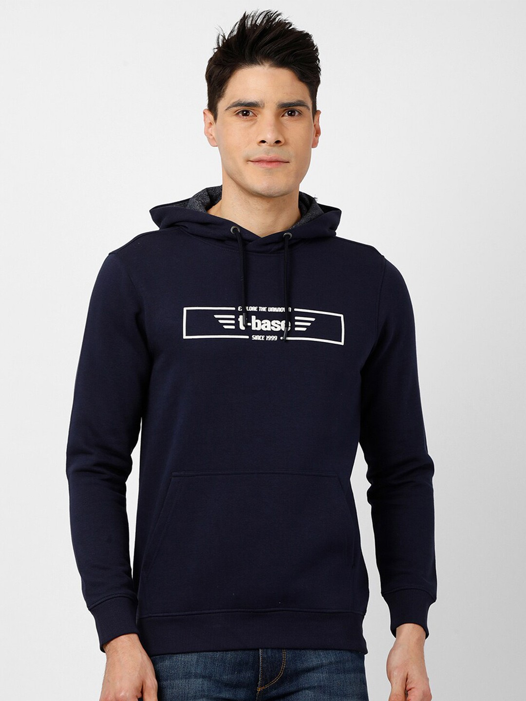 

t-base Men Navy Blue Printed Cotton Sweatshirt