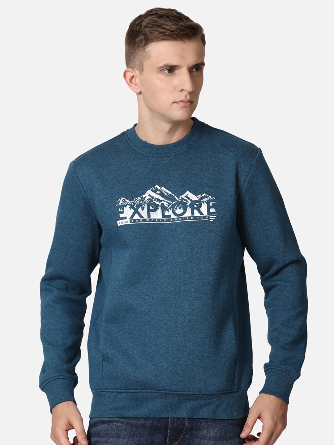 

t-base Men Blue Printed Cotton Sweatshirt