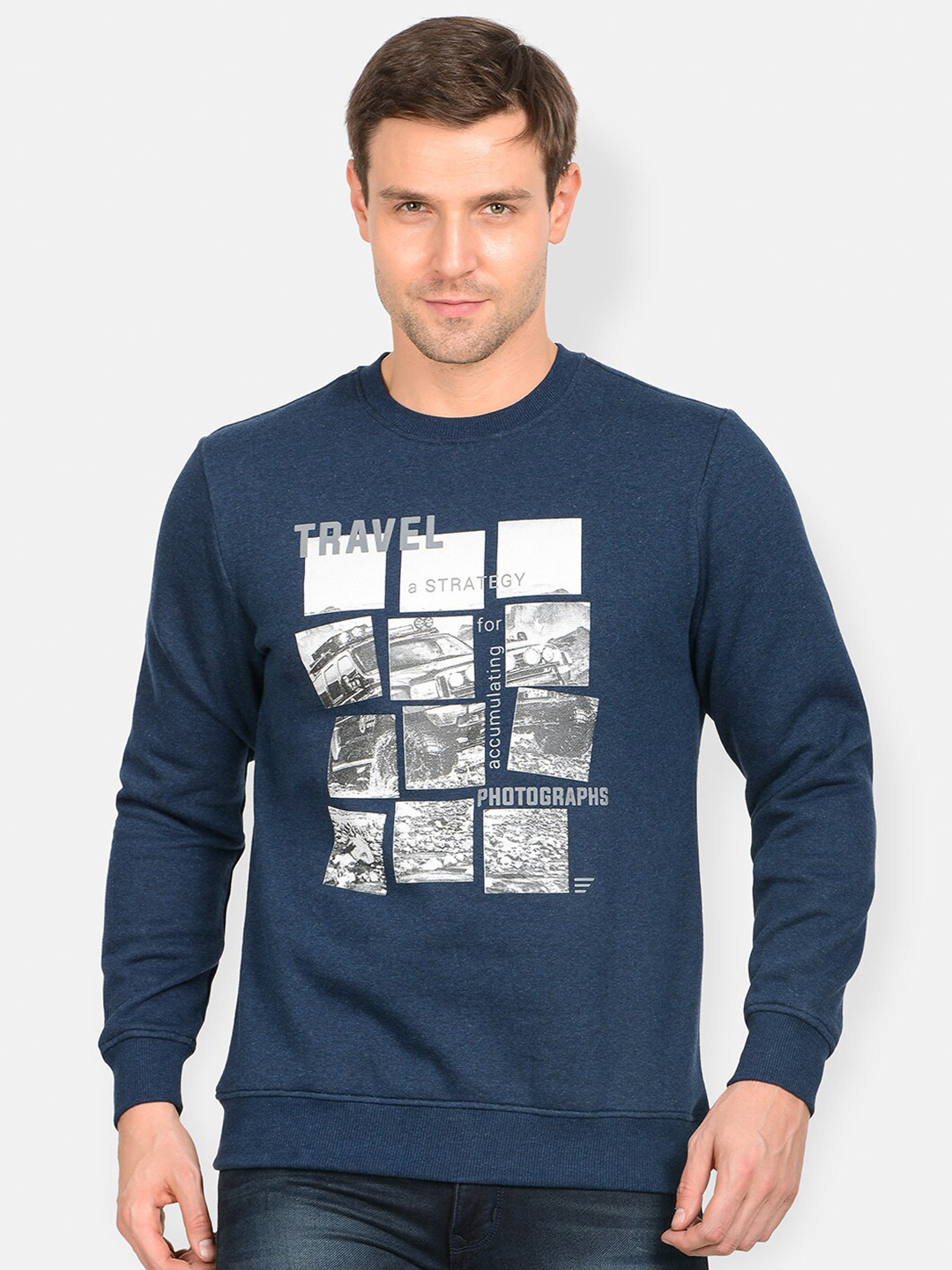 

t-base Men Blue Printed Cotton Sweatshirt