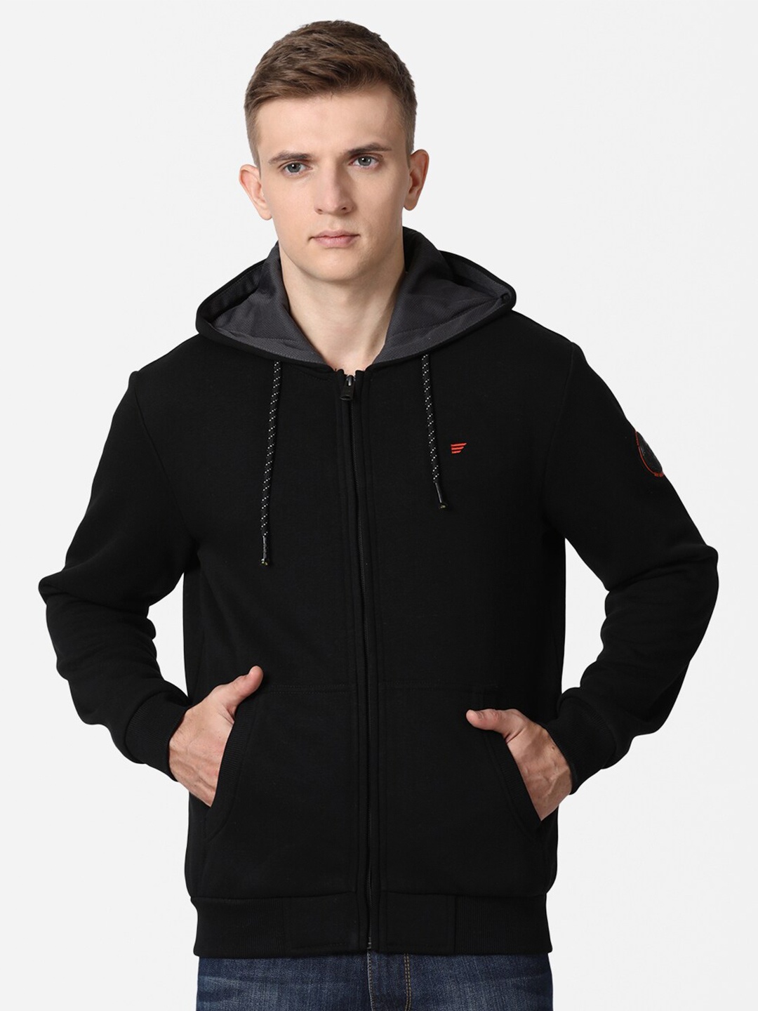 

t-base Men Black Hooded Cotton Sweatshirt