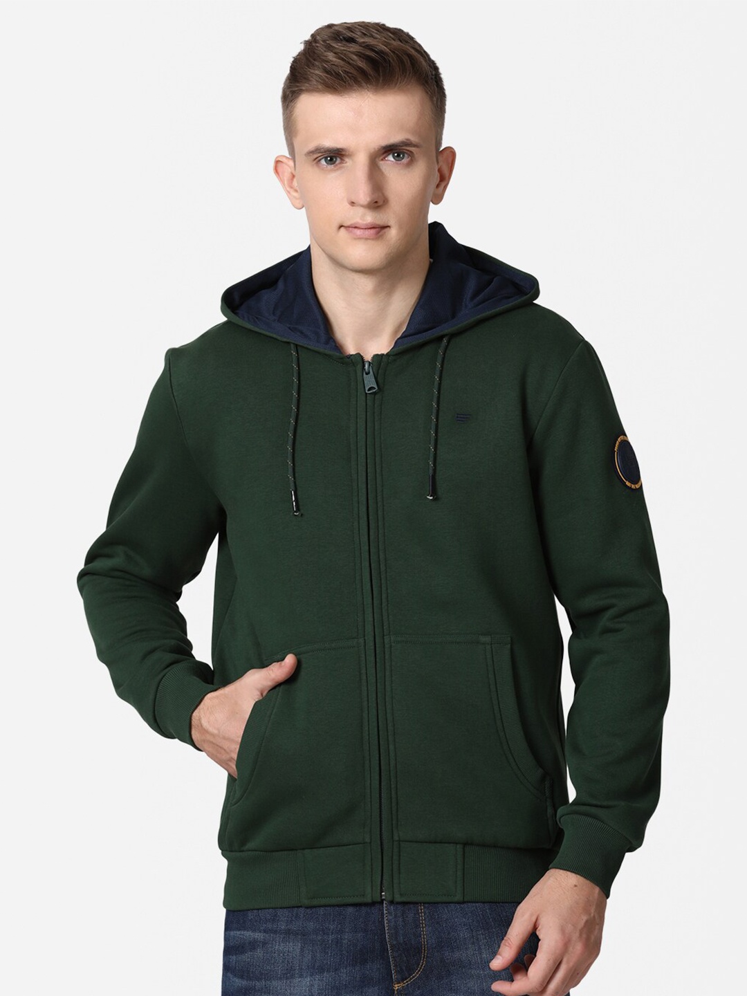 

t-base Men Green Hooded Cotton Sweatshirt