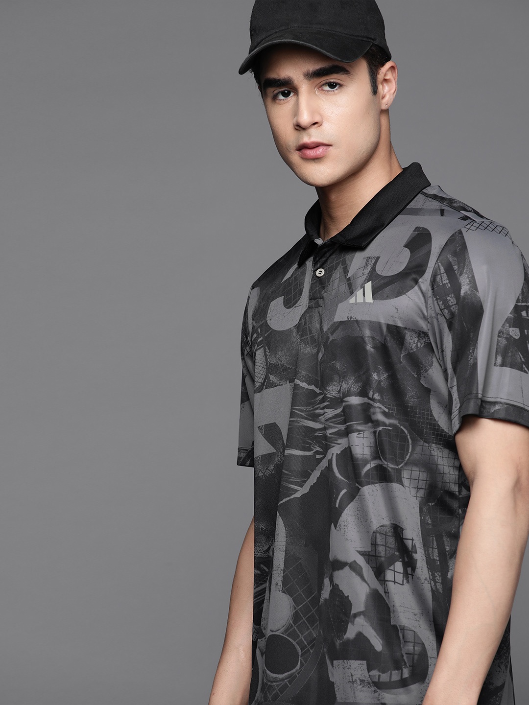 

ADIDAS Men Club Tennis Graphic Printed Polo Collar T-shirt, Grey