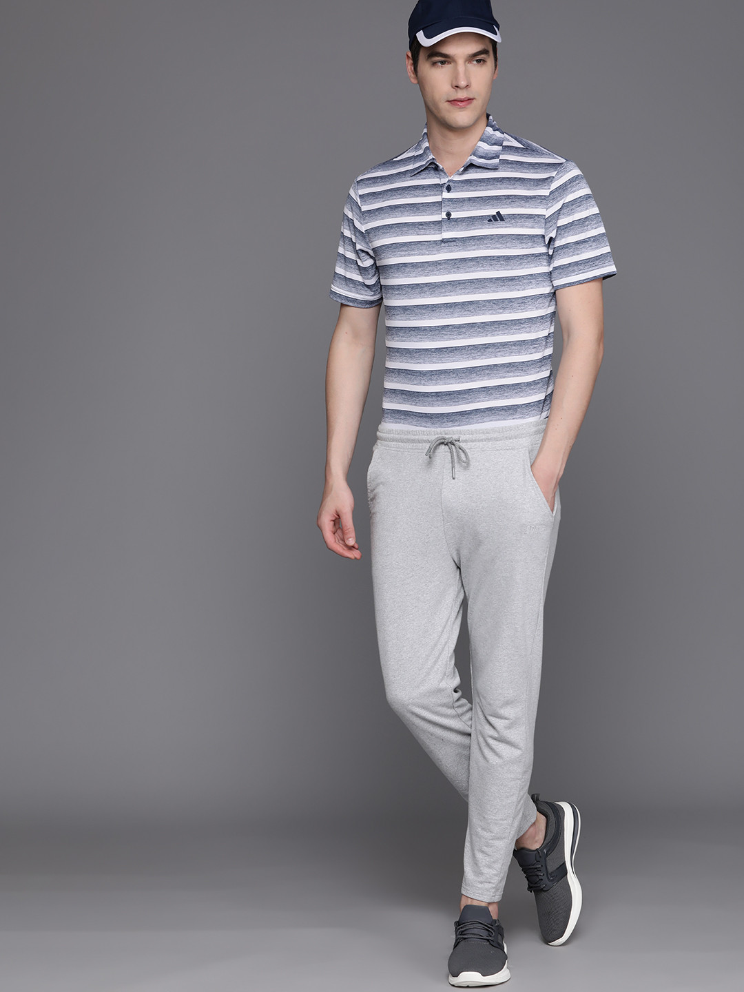 

ADIDAS Two-Color Striped Polo Collar T-shirt, Navy blue