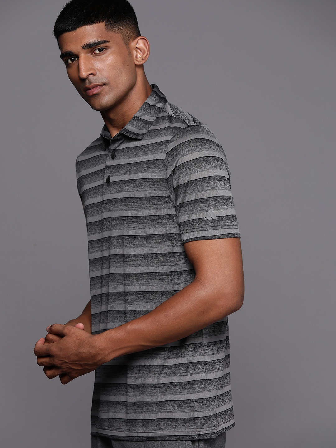 

ADIDAS Men 2 Colour Striped Polo Collar Golf T-shirt, Black