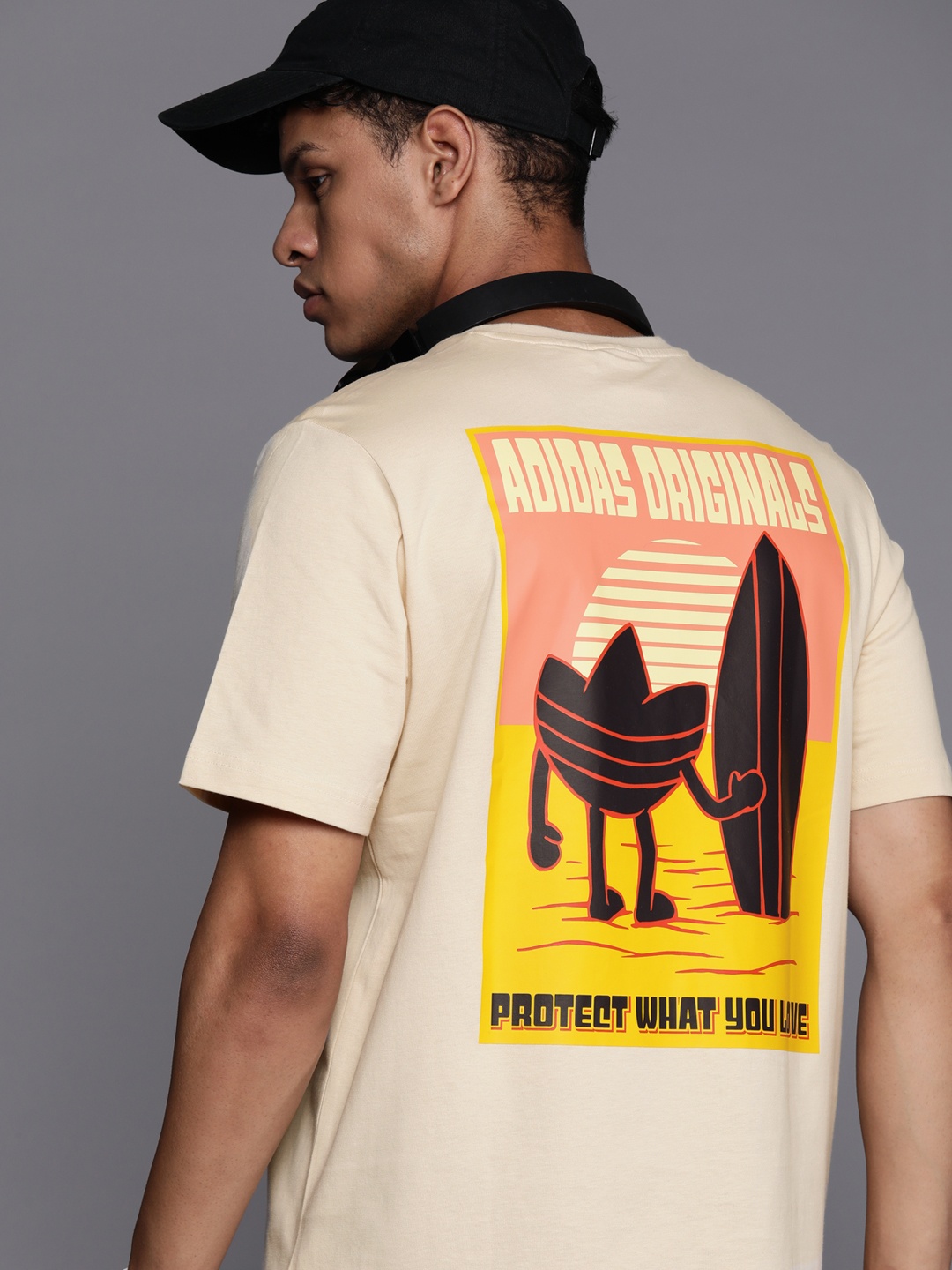 

ADIDAS Originals Back Graphic Planet Organic Cotton T-shirt, Cream