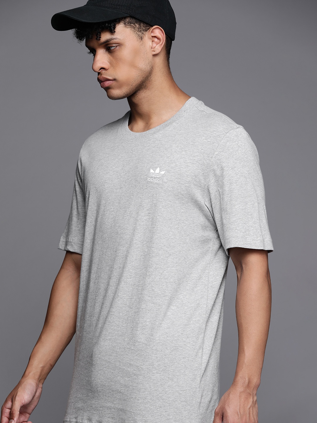 

ADIDAS Originals Brand Logo Embroidered Detail Pure Cotton Trefoil Essential T-Shirt, Grey melange