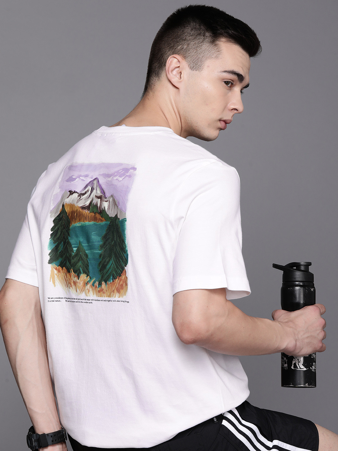 

ADIDAS Originals Sustainable Adventure Nature Awakening Printed Back Cotton T-shirt, White