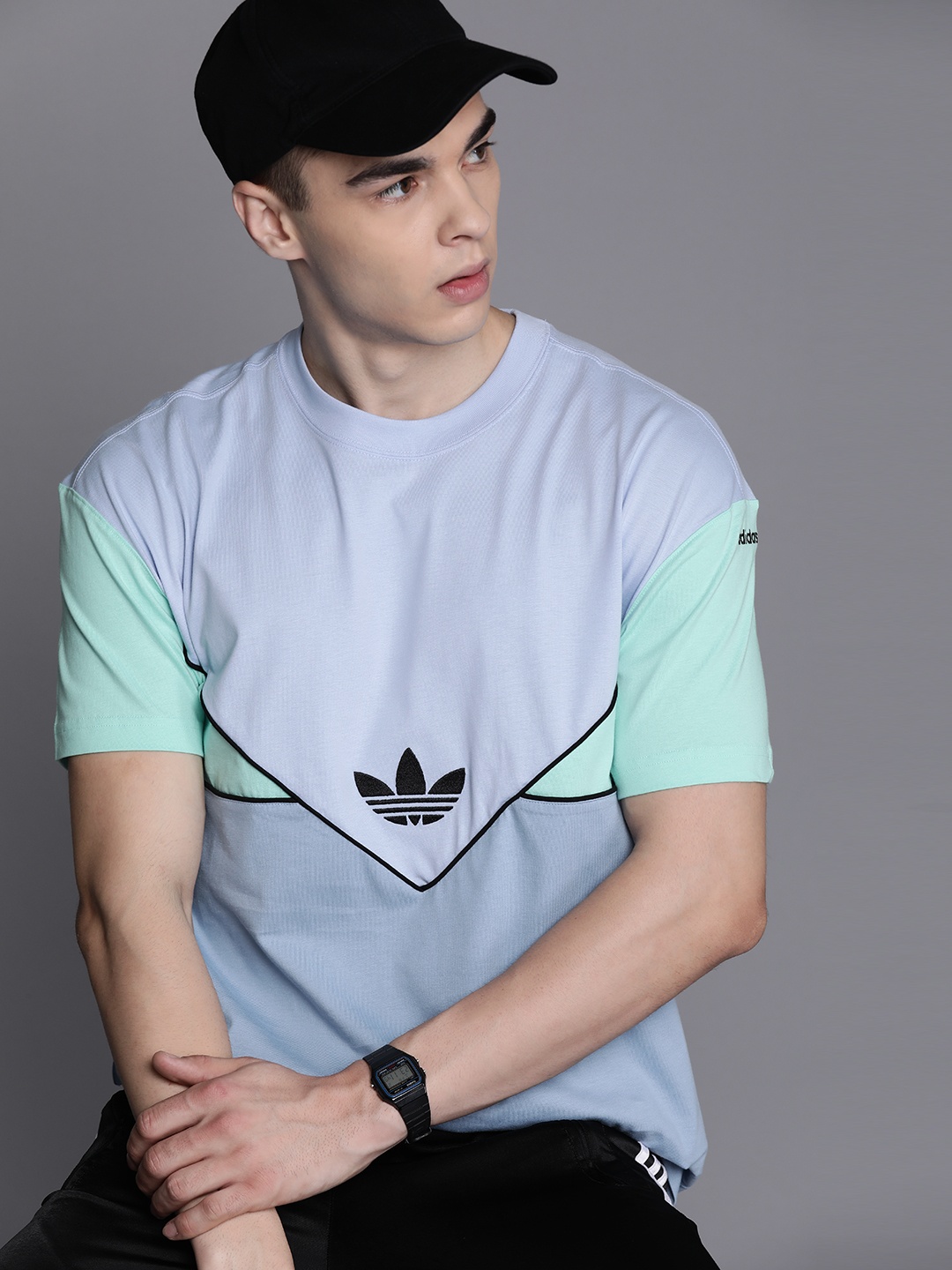 

ADIDAS Originals Brand Logo Colourblocked T-shirt, Blue