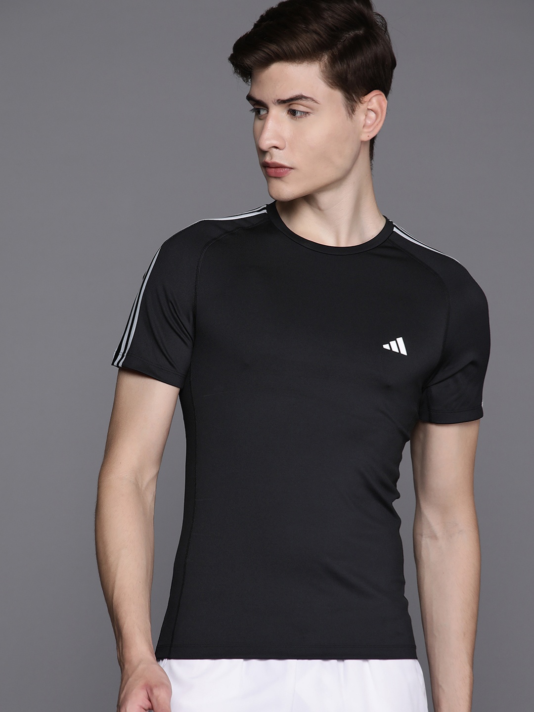 

ADIDAS Men Techfit 3-Striped Slim Fit Training T-shirt, Black