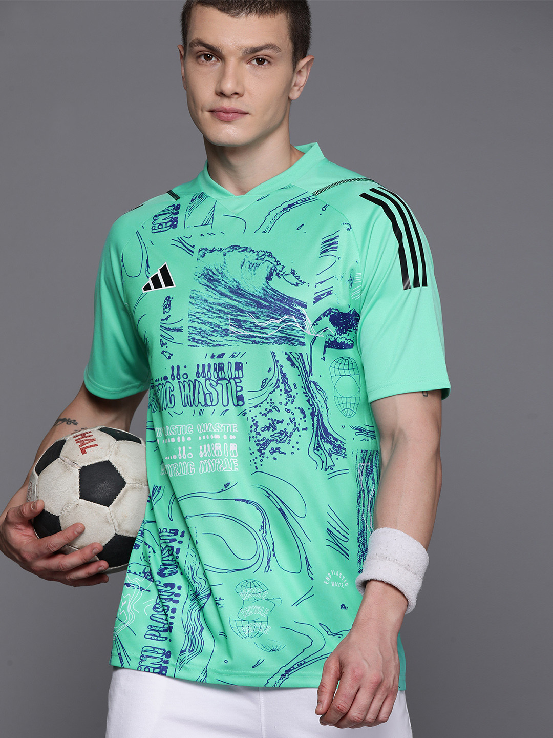 

ADIDAS Tiro Jersey Printed V-Neck Slim Fit T-shirt, Green