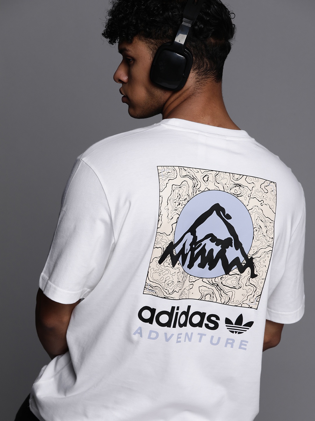 

ADIDAS Originals Men ADV MTN B Brand Logo Printed Pure Cotton T-shirt, White