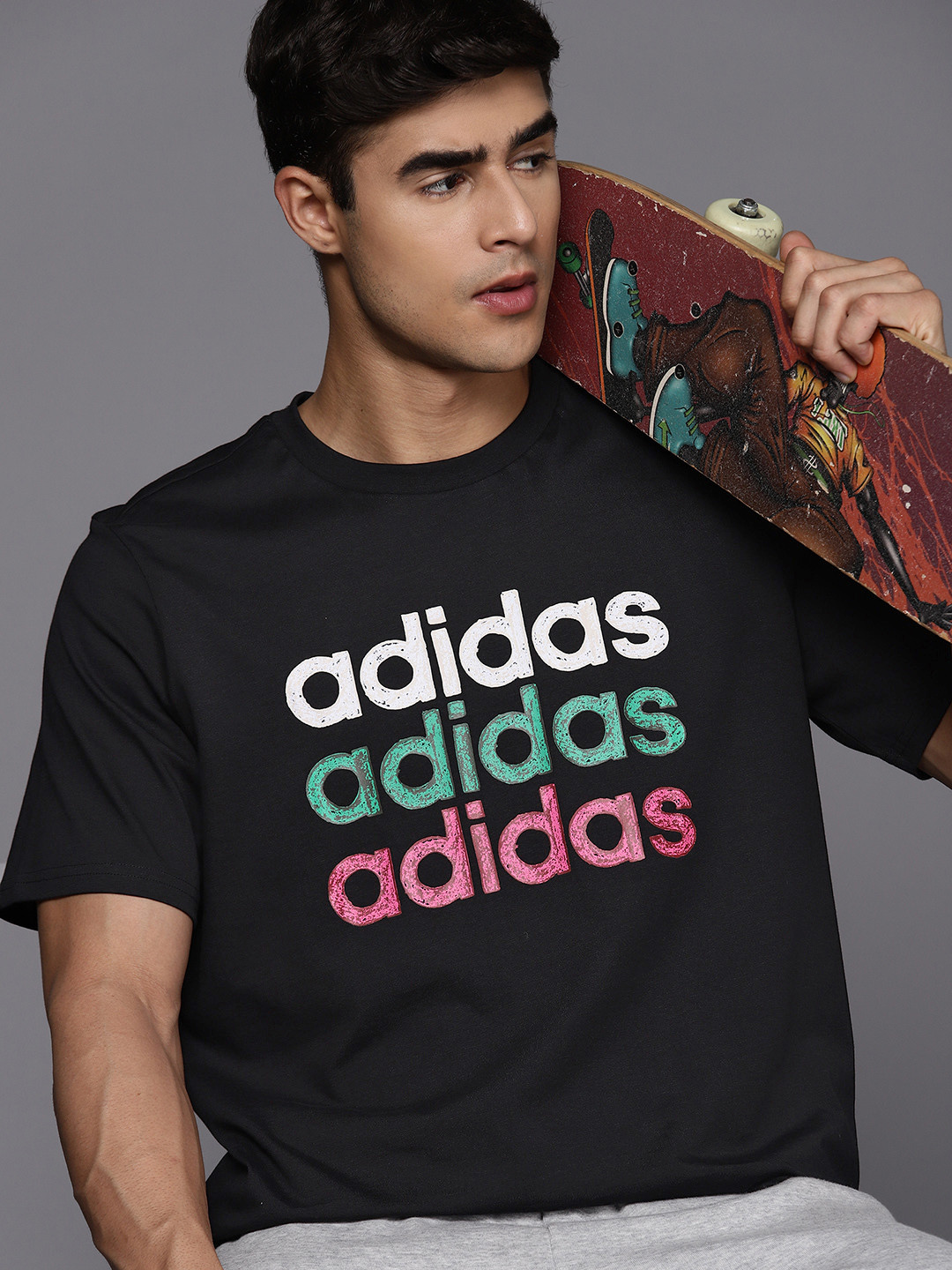 

ADIDAS Pure Cotton Multi Linear Sportswear Graphic T-shirt, Black