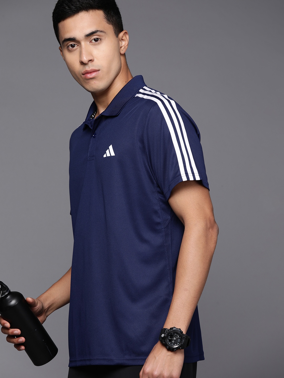 

ADIDAS Train Essentials Pique-3 Stripes Training Polo Collar T-shirt, Navy blue