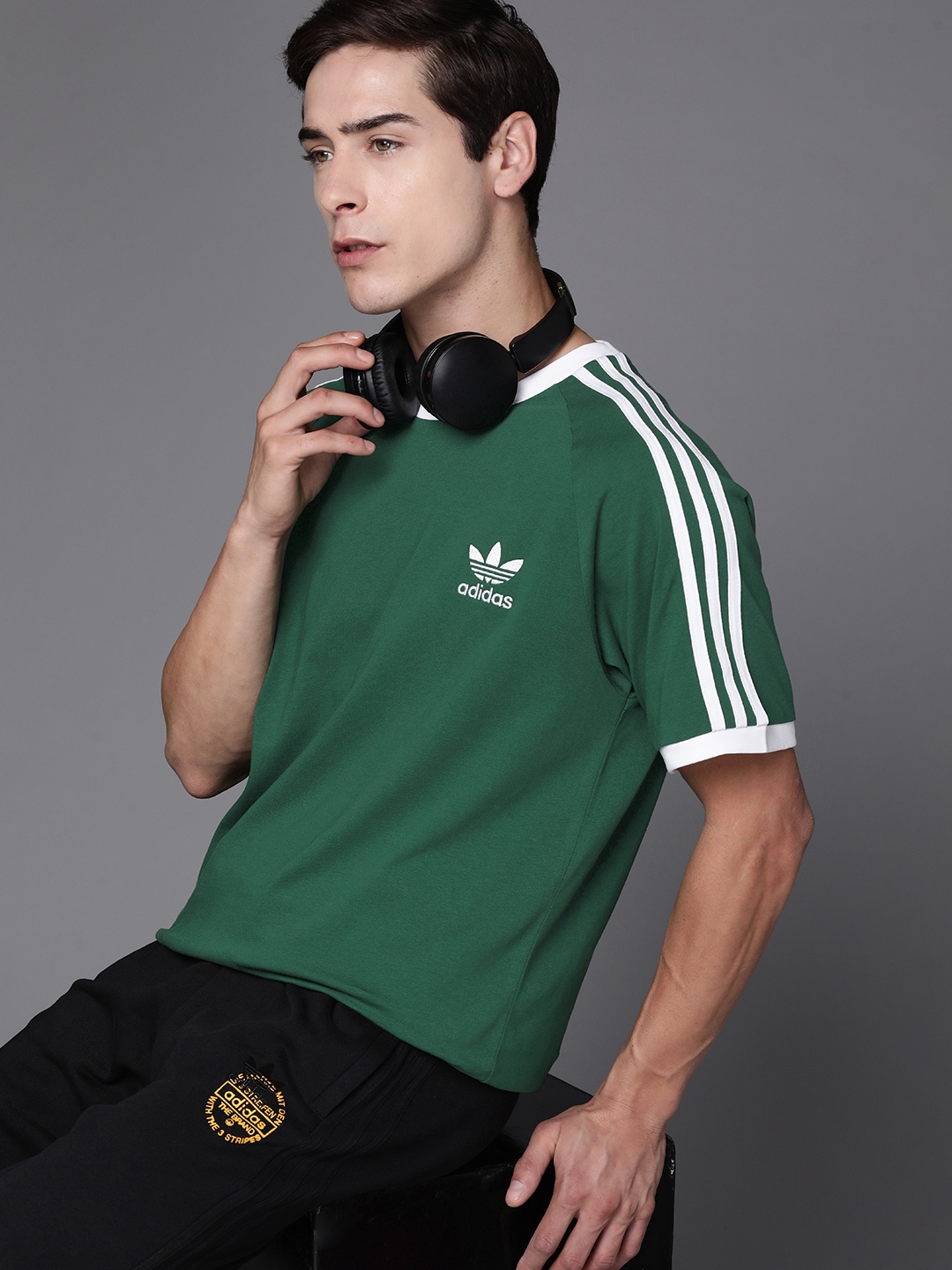 

ADIDAS Originals Cotton Slim Fit Adicolor Classics 3-Stripes T-Shirt, Green