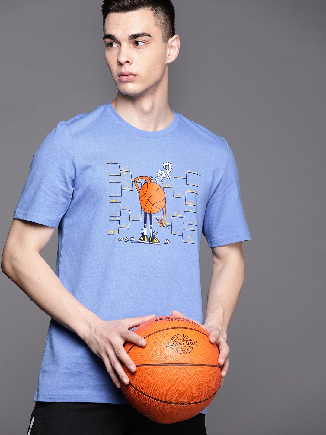 

ADIDAS Sustainable Pure Cotton Graphic Printed Basketball T-shirt, Blue