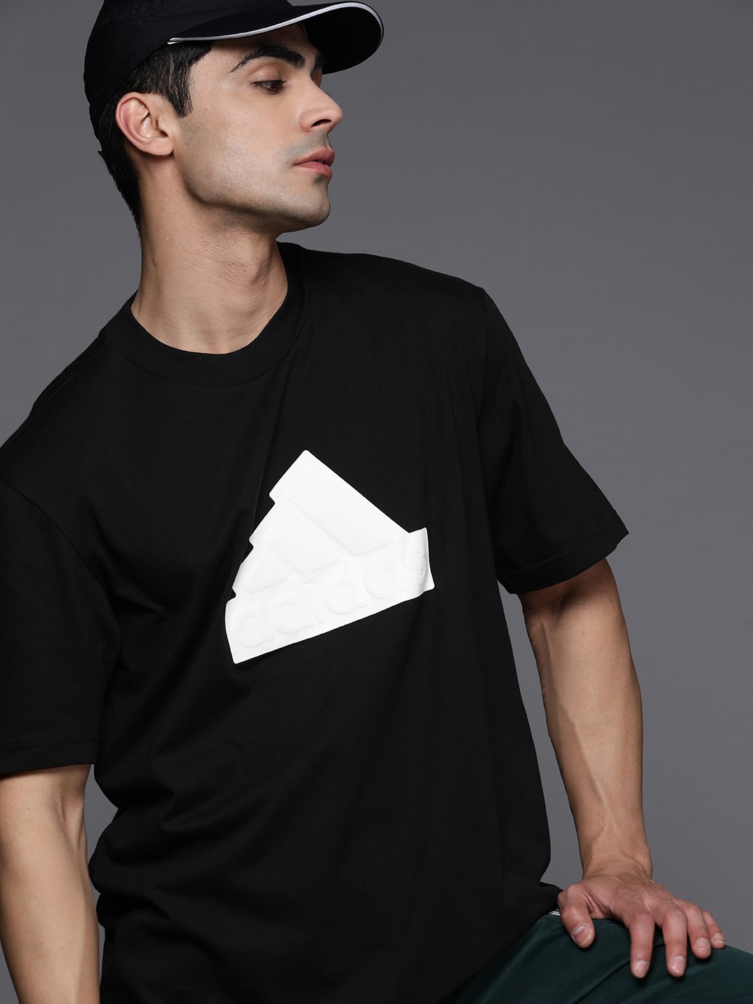 

ADIDAS Brand Logo Printed Drop-Shoulder Sleeves Pure Cotton Oversized T-shirt, Black