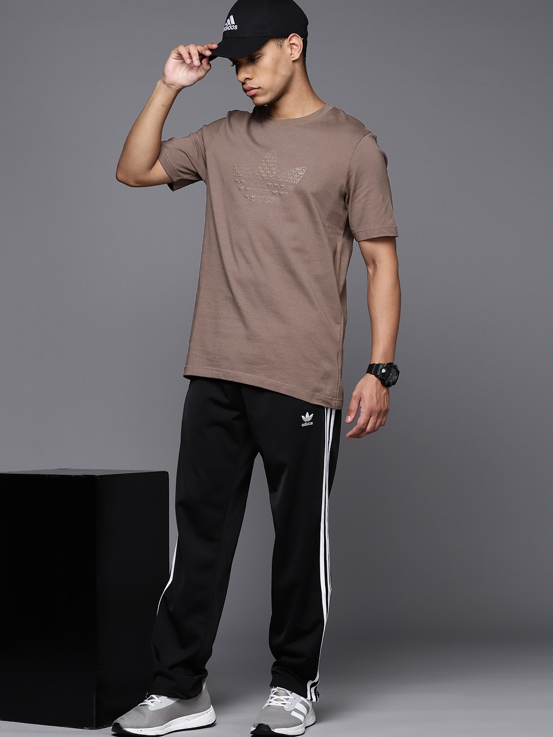 

ADIDAS Originals Sustainable Graphic Monogram Brand Logo Printed Pure Cotton T-shirt, Brown