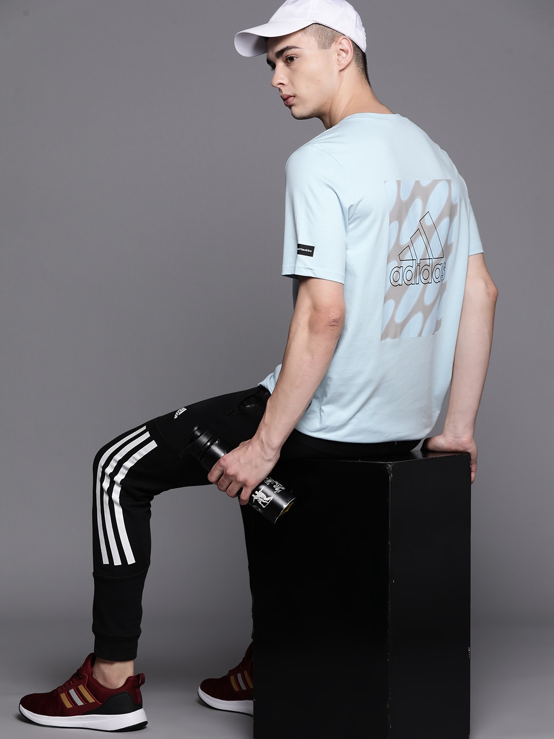 

ADIDAS Pure Cotton X Marimekko Brand Logo Printed Back Longline Sports T-shirt, Blue