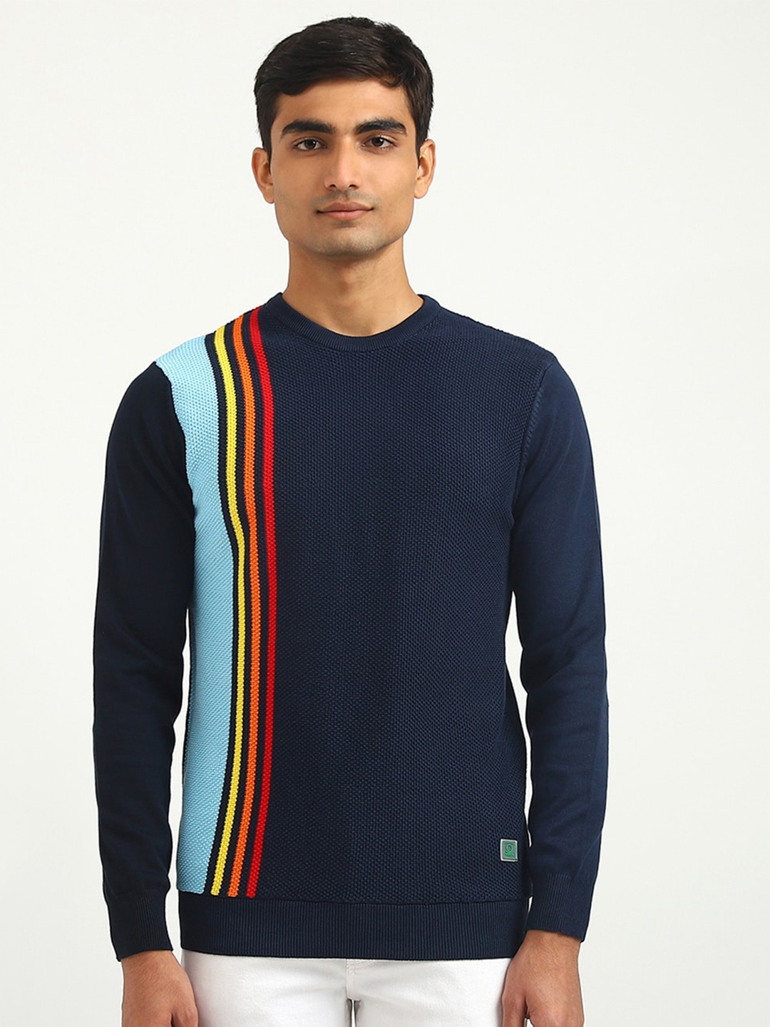 

United Colors of Benetton Men Navy Blue & Red Striped Striped Pullover