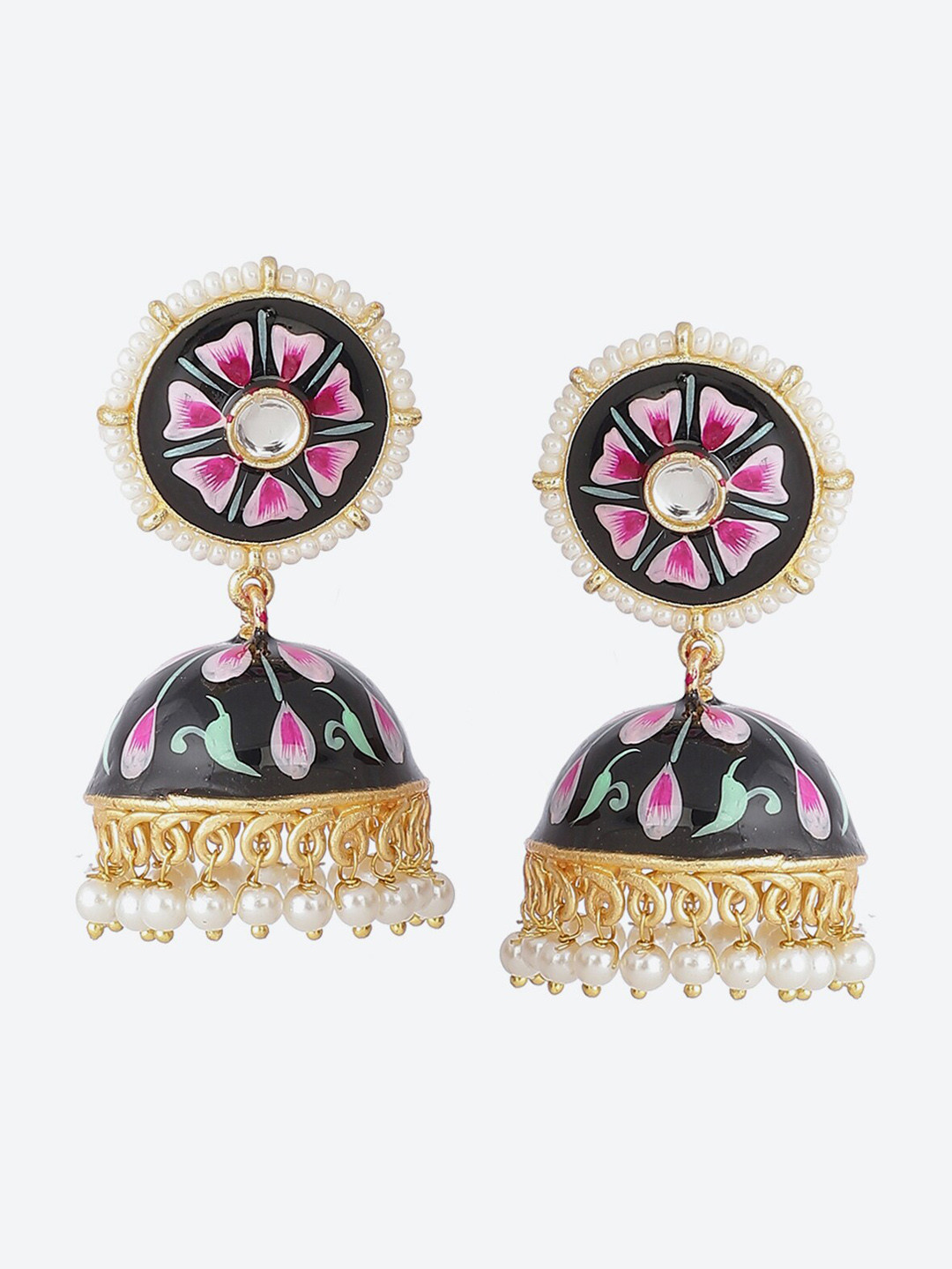 

Biba Black & Pink Dome Shaped Jhumkas Earrings