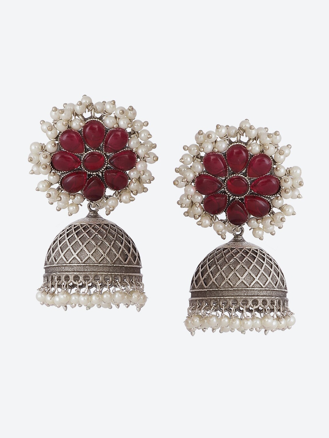 

Biba Pink & Silver-Toned Contemporary Jhumkas Earrings