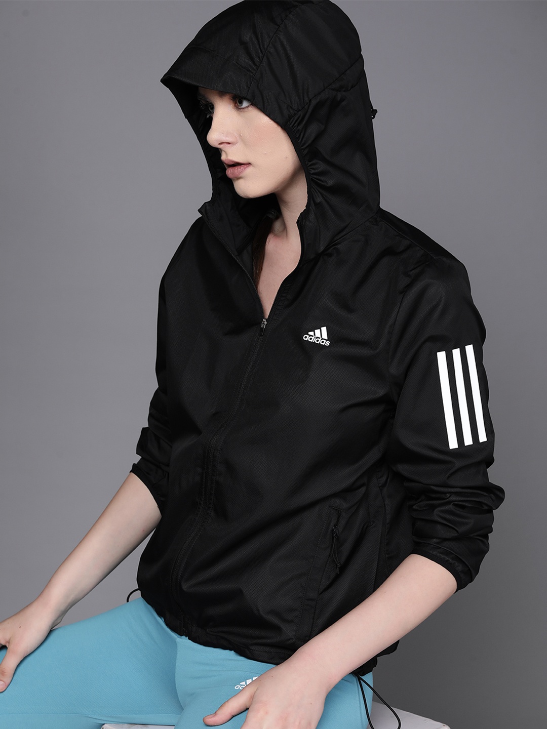 

ADIDAS Black Reflective Strip Water-Repellent Running Sporty Jacket