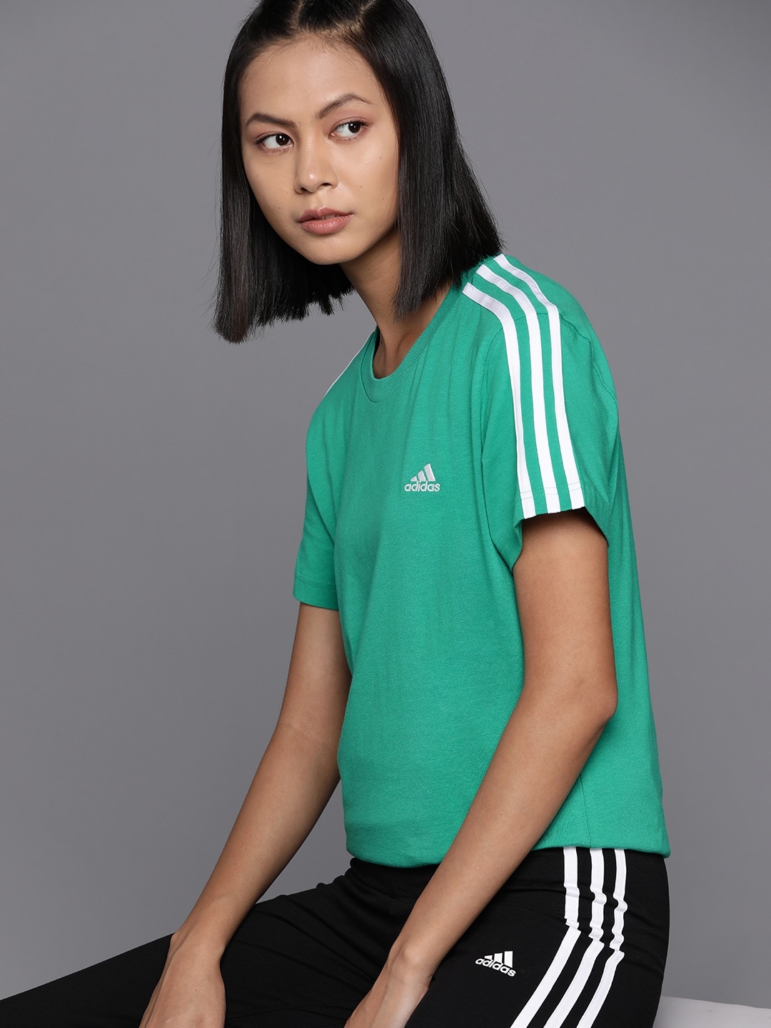 

ADIDAS Pure Cotton 3-Striped Slim Fit T-shirt, Green