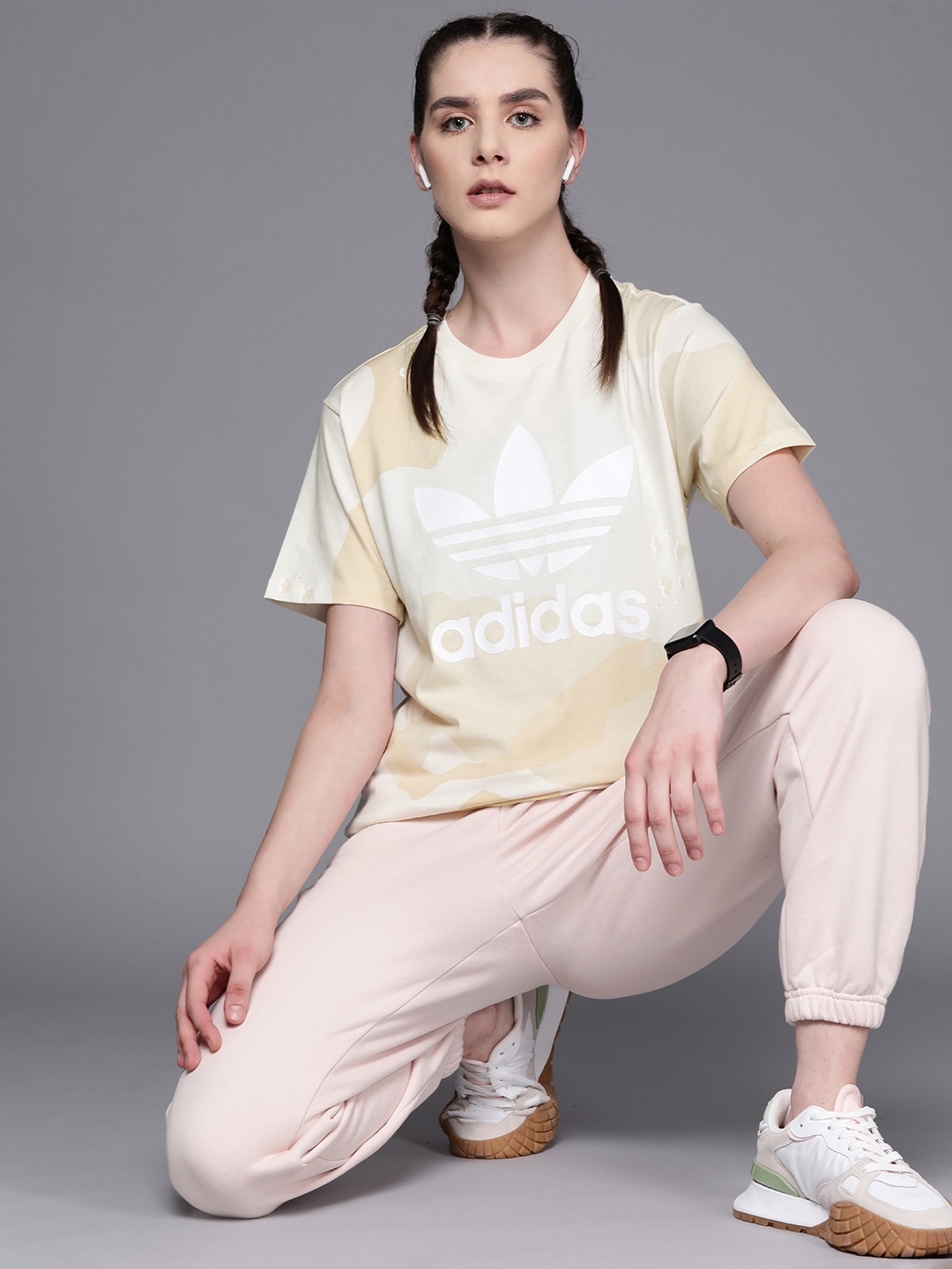 

ADIDAS Originals Camo Trefoil Infill Cotton T-shirt, Beige